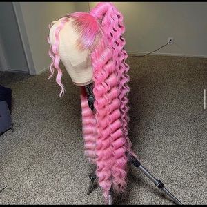 Pink Human Virgin Hair Pre Plucked Lace Front Wig